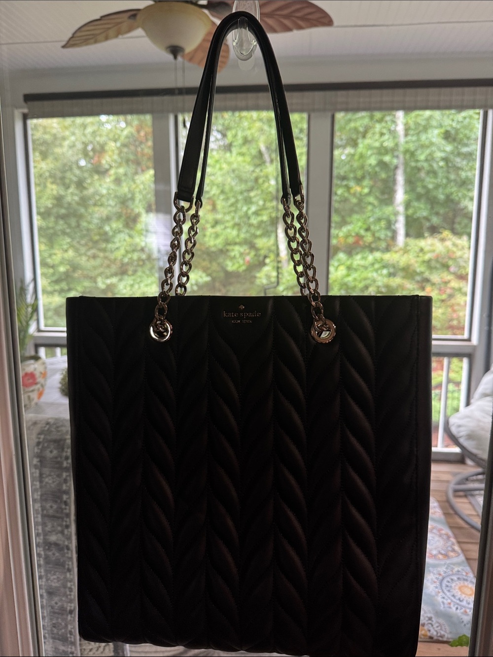 kate spade Black Quilted Tote with Gold Chain Handles